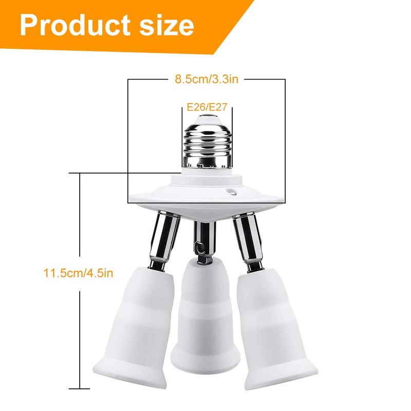 ELECTOP E26 E27 Adjustable Socket Splitter,3 in 1 Socket White Bulb Base Adapter Lamp Holder,360 Degree Rotating 180 Degree Bending - Image 4